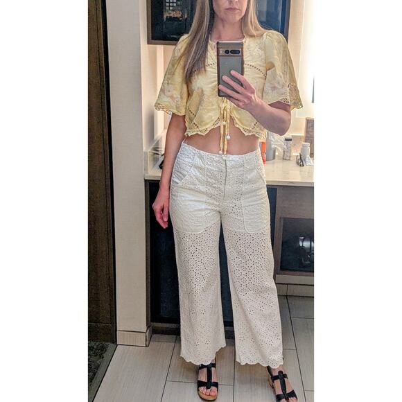 VERONICA BEARD White 100% Cotton Lace Eyelet Scalloped Cuff Riggs Pants Size 8 - Picture 14 of 14